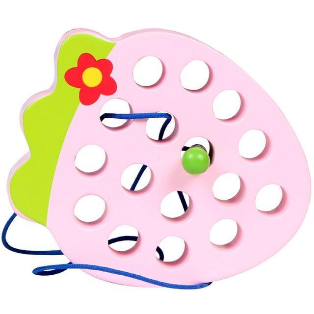 Wormy Wooden Fruit Threading Toy - Praktical ToysWormy Wooden Fruit Threading Toy - Praktical Toys