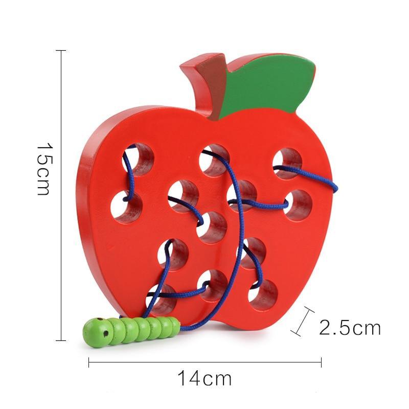 Wormy Wooden Fruit Threading Toy - Praktical ToysWormy Wooden Fruit Threading Toy - Praktical Toys